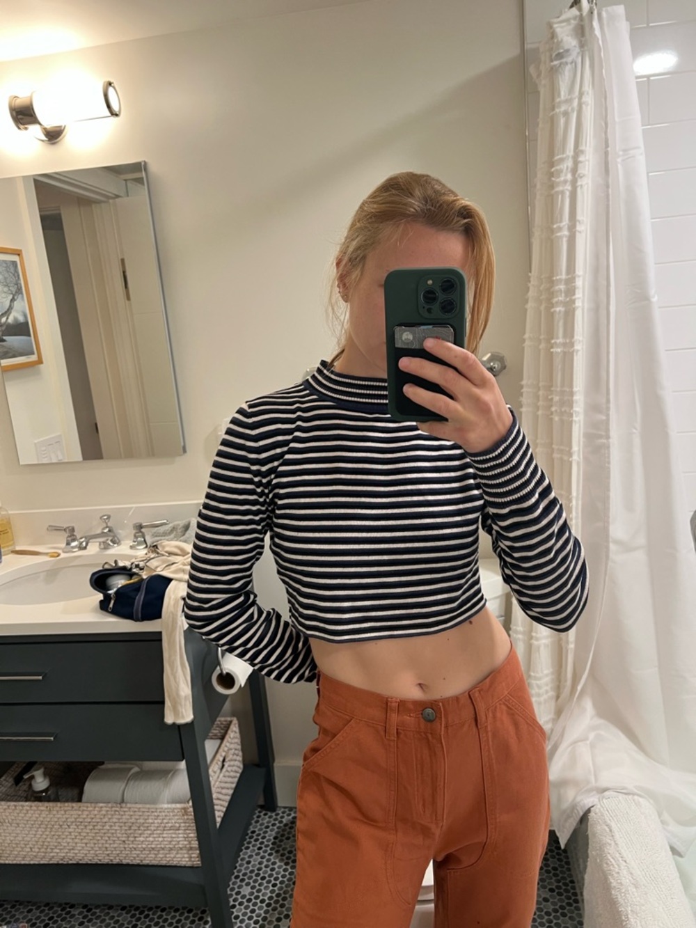 Urban Outfitters Black & White Striped Long-Sleeve Crop Top